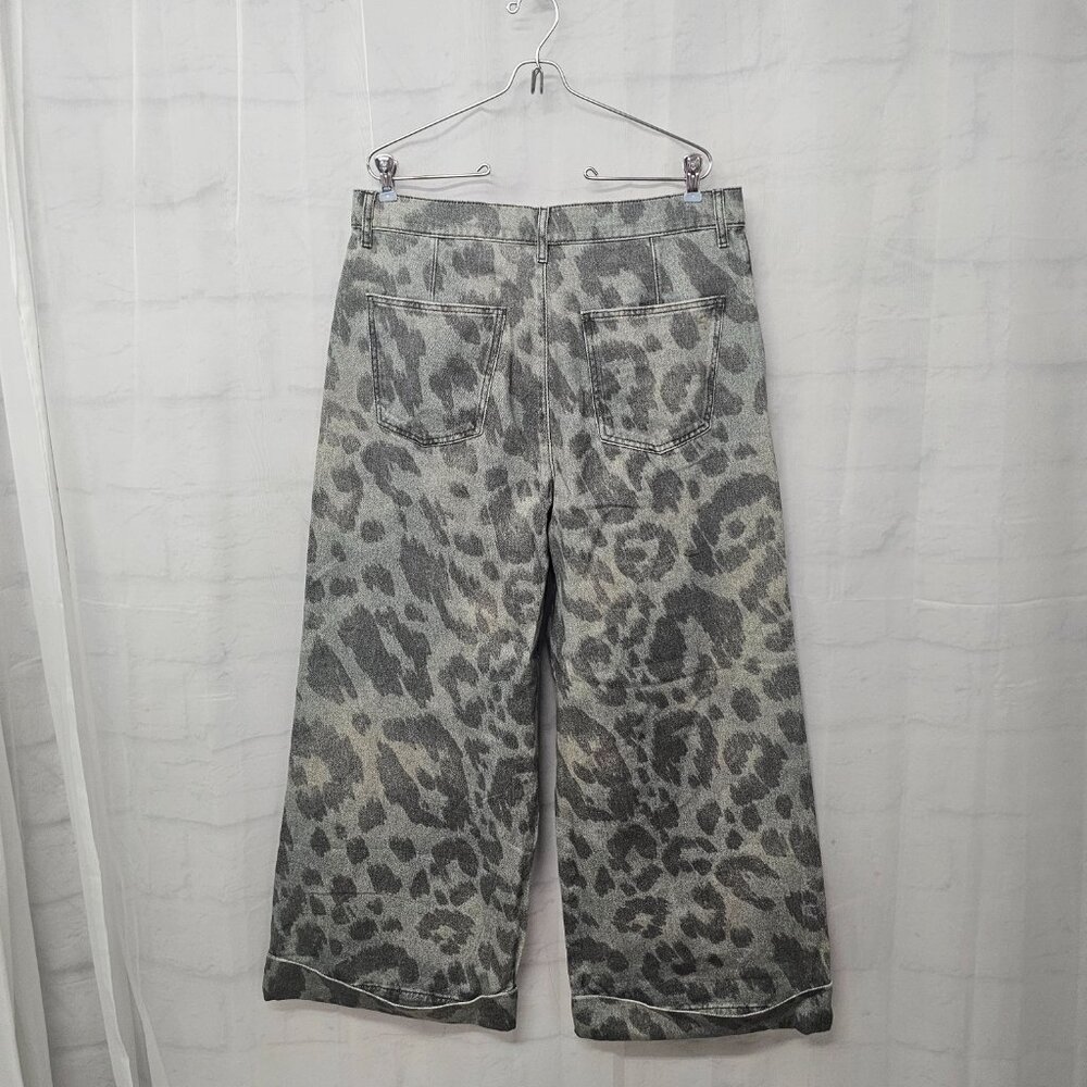 Anthropologie Pilcro Jeans Gray Leopard Super Wide Leg Crop Cuffed 31 - Picture 4 of 10